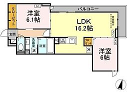 オードリーコート 2階2LDKの間取り