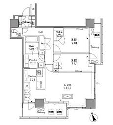 レジディアタワー目黒不動前 2LDKの間取図画像