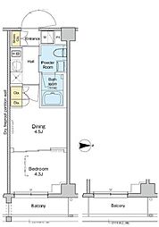 プラウドフラット品川大井町 3階1DKの間取り