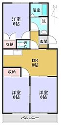 ヤツダハイツA 3DKの間取図画像