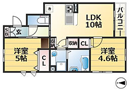 エスポワール 2LDKの間取図画像
