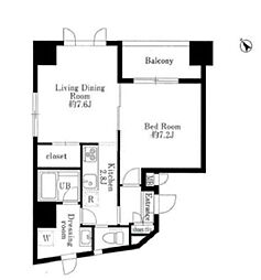 ププレMIYA八丁堀 8階1LDKの間取り