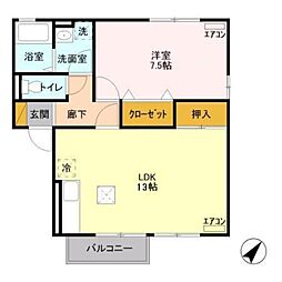 メゾン森PartX 1階1LDKの間取り