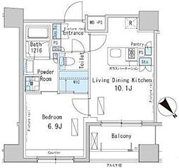 ParkAxis茅場町 1LDKの間取図画像