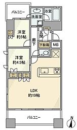 リビオ文京関口シティクロス 2LDKの間取図画像