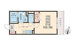 メグリオ柏の葉 1Kの間取図画像