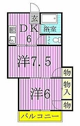富士マンション 2DKの間取図画像