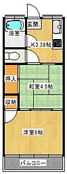 飯塚荘 2Kの間取図画像