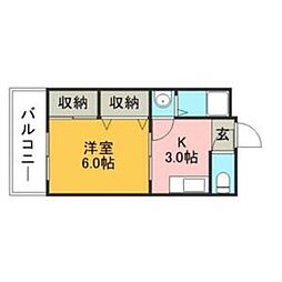 ドルフィン和白 1Kの間取図画像