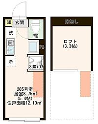 琴苑テラスときわ台 2階ワンルームの間取り