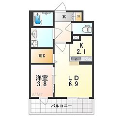 高石市高師浜4丁目マンション 1LDKの間取図画像