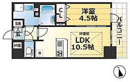 プレサンスTHE神戸 10階1LDKの間取り