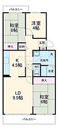 UR都市機構コーポレート美原1号棟 3LDKの間取図画像