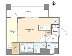 グランカーサ上野松が谷 10階1DKの間取り