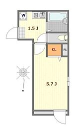 アーネスト蒲田 1Kの間取図画像