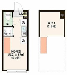 レジデンス・イン初台 1階ワンルームの間取り
