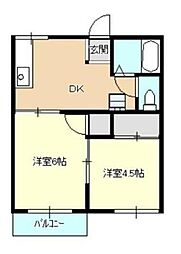 サニーハイツ城山 2階2DKの間取り