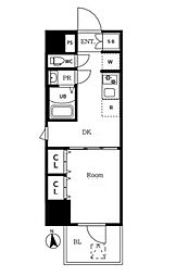 エステムコート東京八王子 1DKの間取図画像
