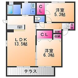 シャーメゾン光明池B棟 2LDKの間取図画像