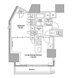 ザ・パークハビオ麻布十番 1LDKの間取図画像
