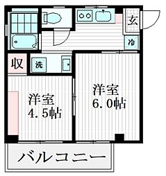 川口マンション 2階2Kの間取り