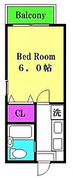 ハイツカサヴェール2 1Kの間取図画像