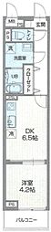 プレジデントガーデンＤ 2階1DKの間取り