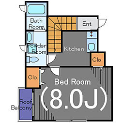 フレックス駒場 2階1Kの間取り