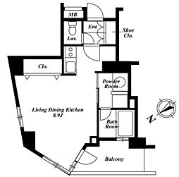 東京メトロ南北線 六本木一丁目駅 徒歩3分の賃貸マンション 6階ワンルームの間取り