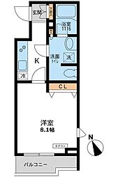 パシフィックコート目黒南 1Kの間取図画像