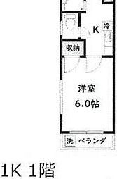 エムズエルバII 1階1Kの間取り