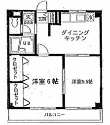 コスモス津田沼 2DKの間取図画像