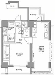 ザ・パークハビオSOHO南青山 12階1LDKの間取り