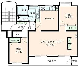 新原町田グリーンハイツ C2 2階2LDKの間取り