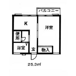 第2グランドハイツ 1Kの間取図画像
