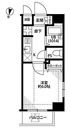 プレール・ドゥーク津田沼 1Kの間取図画像