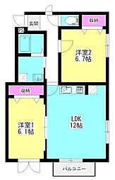 ミルクリーク恵 2LDKの間取図画像