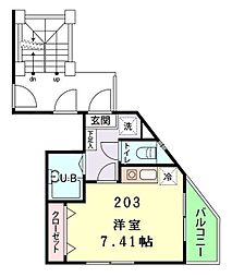 小田急小田原線 町田駅 徒歩9分の賃貸アパート 2階ワンルームの間取り