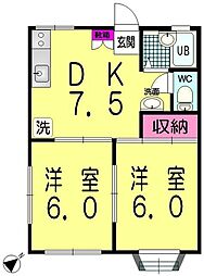 ブランメゾン長後 2DKの間取図画像