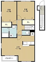 ヒルズ長坂上2 2LDKの間取図画像