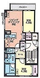 港区白金1丁目マンション 2LDKの間取図画像