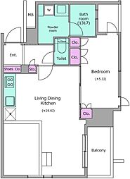レジディア勝どき 1LDKの間取図画像