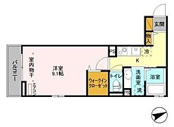陽光海神 1階1Kの間取り