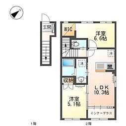 エステート国立 2LDKの間取図画像
