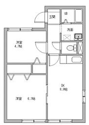 プラージュ大野台弐番館 2DKの間取図画像