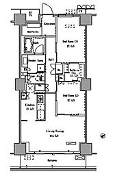 パークアクシス豊洲 5階2LDKの間取り
