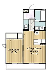 ジュネス中河原 1LDKの間取図画像