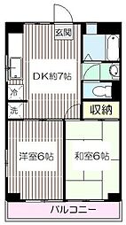 木口マンション 3階2DKの間取り