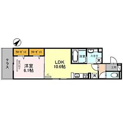 太秦レジデンスE棟 1LDKの間取図画像