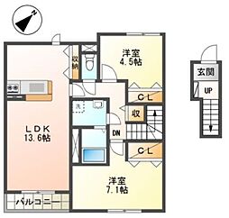 カシオペアＡ 2階2LDKの間取り